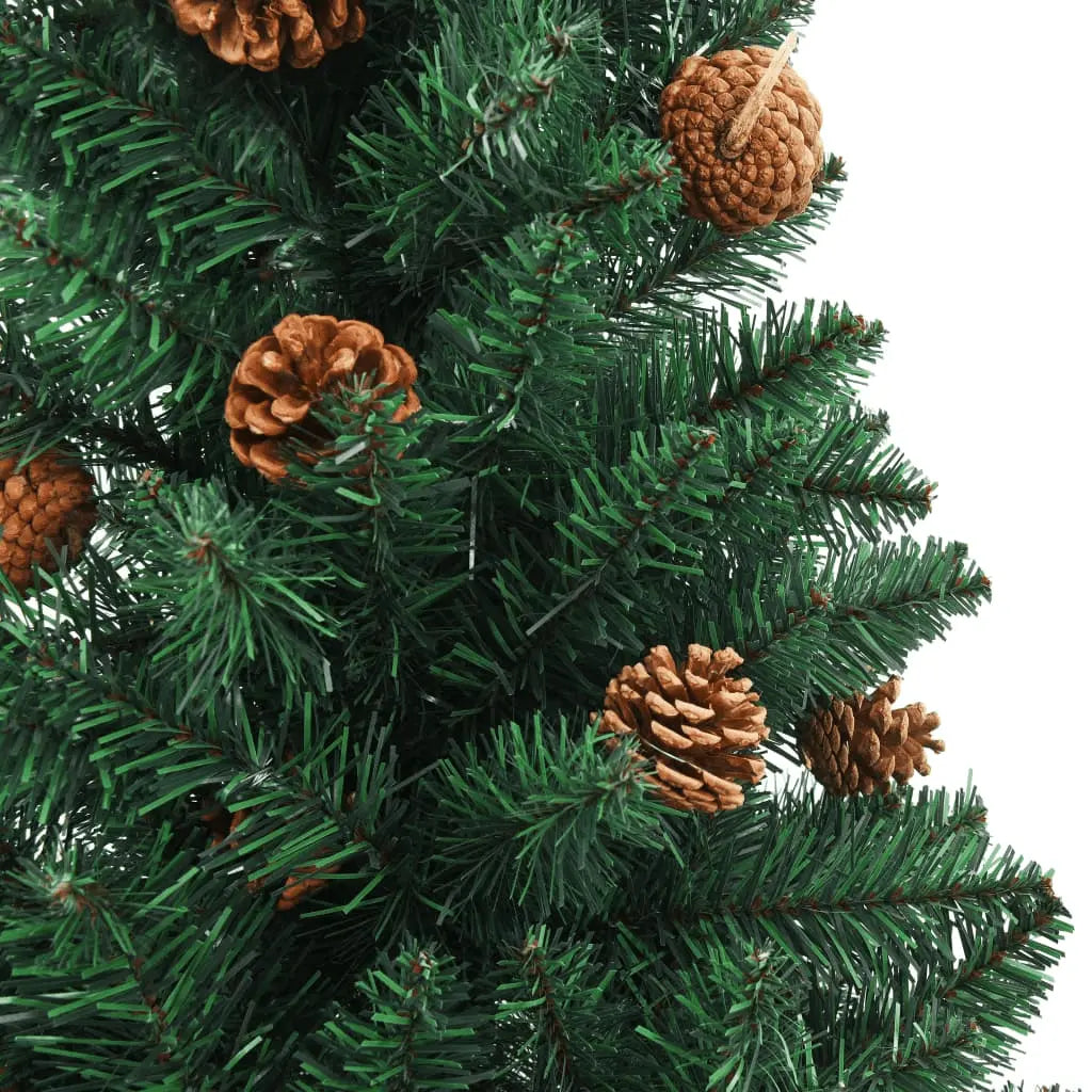 vidaXL Slim Christmas Tree with Real Wood and Cones Green 210 cm PVC Lucy And Phil Academy Lucy And Phil Academy