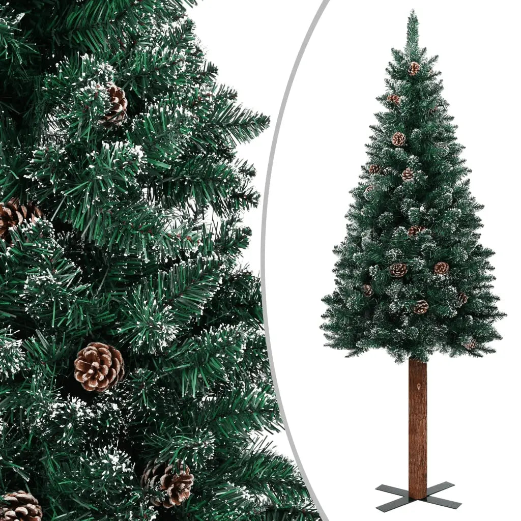 vidaXL Slim Christmas Tree with Real Wood and White Snow Green 180 cm Lucy And Phil Academy Lucy And Phil Academy