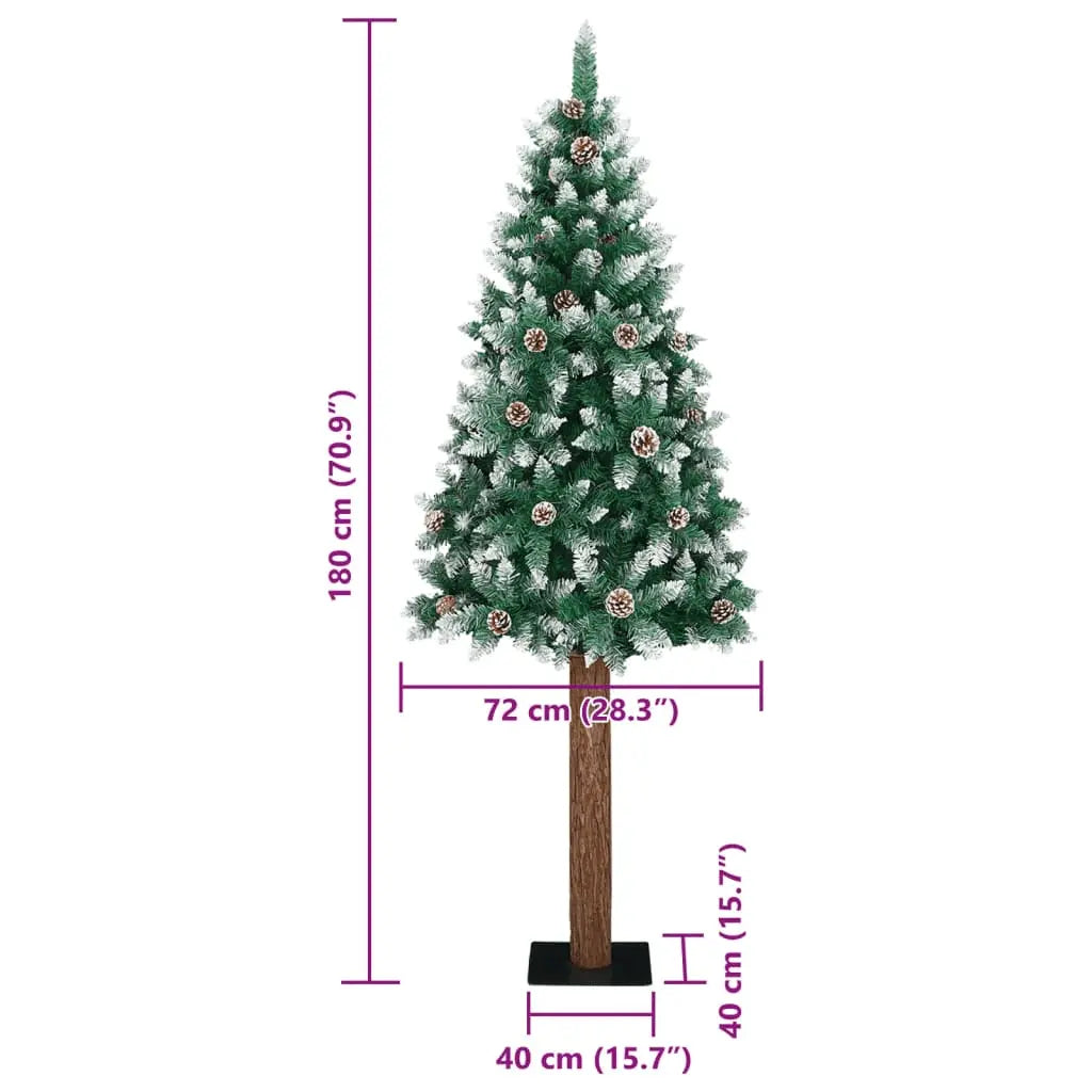 vidaXL Slim Christmas Tree with Real Wood and White Snow Green 180 cm Lucy And Phil Academy Lucy And Phil Academy