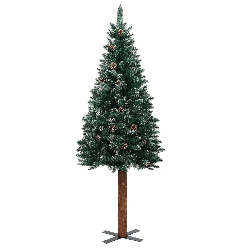 vidaXL Slim Christmas Tree with Real Wood and White Snow Green 180 cm Lucy And Phil Academy Lucy And Phil Academy