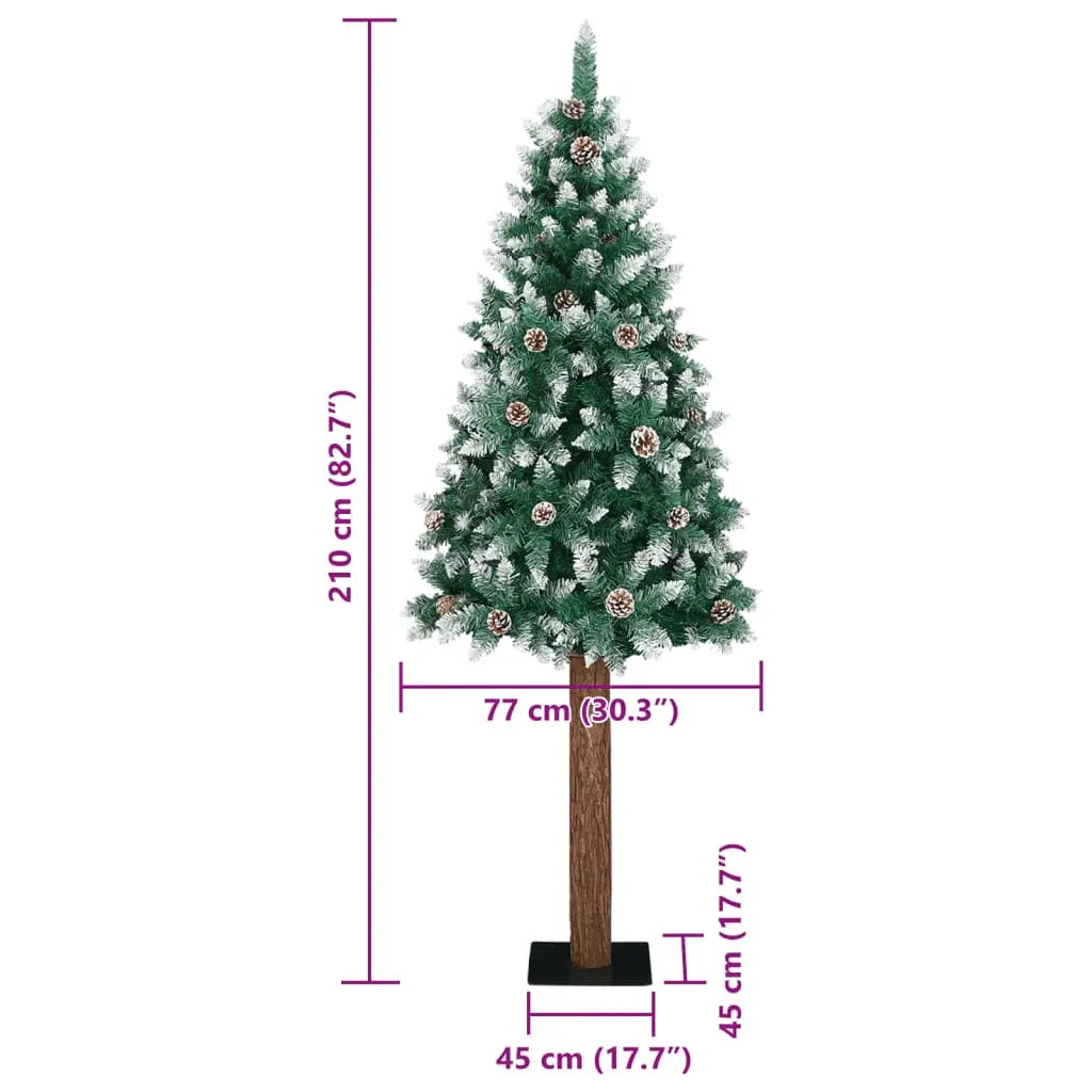 vidaXL Slim Christmas Tree with Real Wood and White Snow Green 210 cm Lucy And Phil Academy Lucy And Phil Academy