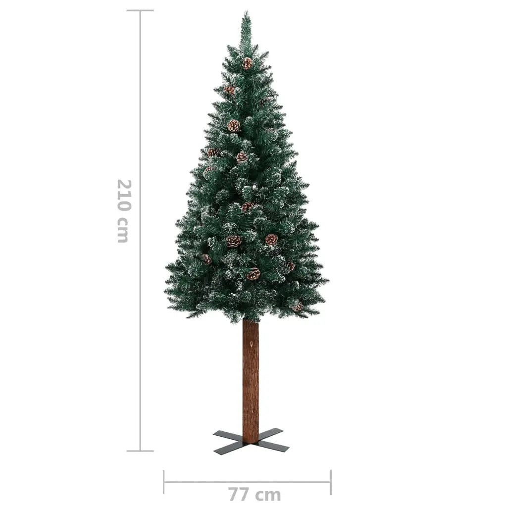 vidaXL Slim Christmas Tree with Real Wood and White Snow Green 210 cm Lucy And Phil Academy Lucy And Phil Academy
